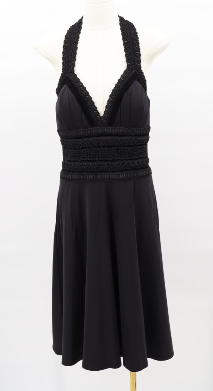 White House Black Market Dress Womens 4 Black Stretch Halter Embroidered Velvet